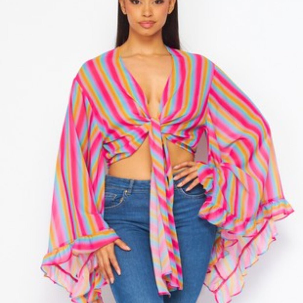 Pink Strip Top with Wide Sleeves